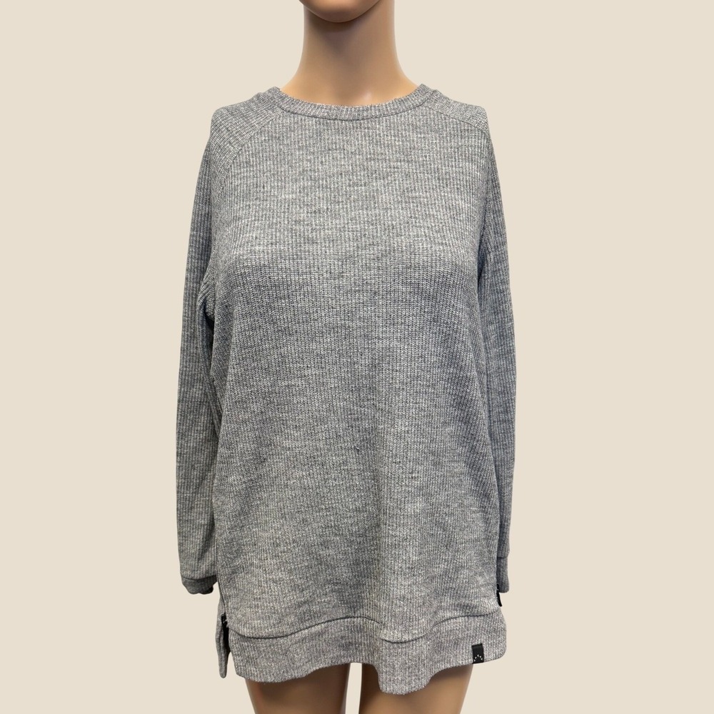 Varley Sierra Side Zip Sweater XS Gray Marl Ribbed Knit Crewneck Tunic Pullover